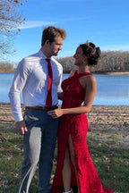 Fitted Criss Coss Neck Orange Prom Dress with Slit SYP88 by vivymakudress