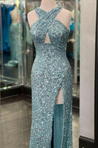 Fitted Criss Coss Neck Orange Prom Dress with Slit SYP88 by vivymakudress