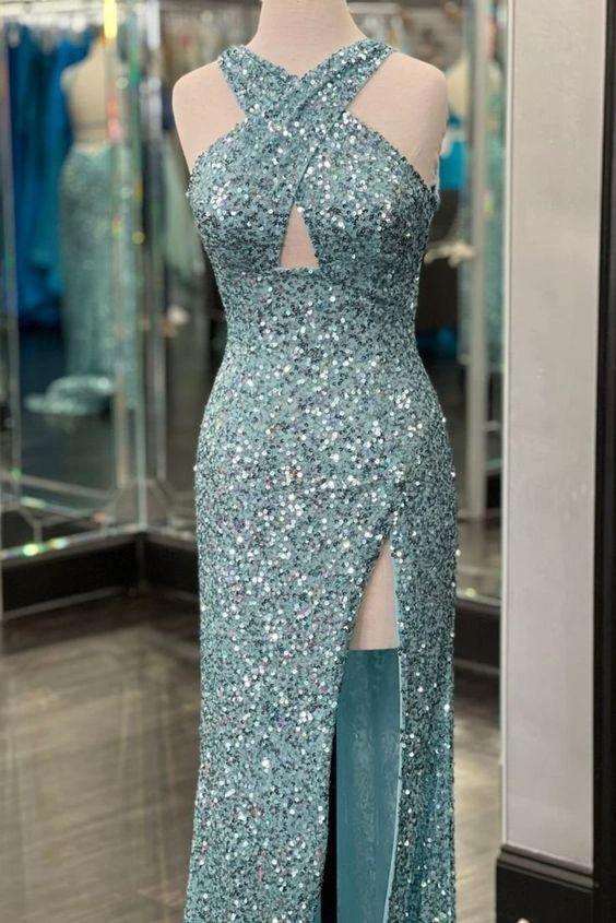 Fitted Criss Coss Neck Orange Prom Dress with Slit SYP88 by vivymakudress