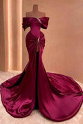 Floor-Length Mermaid Off-The-Shoulder Split Front Stain Prom Dresses with Beadings by misshow.com