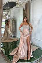 Floor-Length Split Front Sweetheart Ruffles Sleeveless Prom Dresses with Beadings by misshow.com