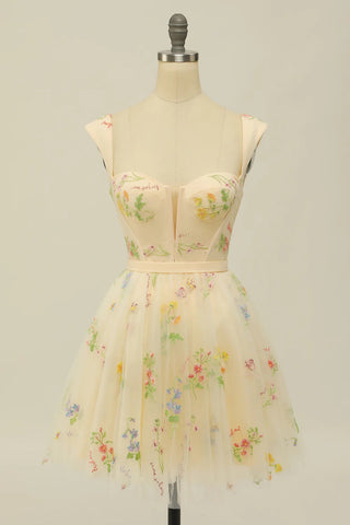 Floral Embroidery Sweetheart A-Line Homecoming Dress Short Party Dress PD472