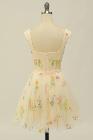 Floral Embroidery Sweetheart A-Line Homecoming Dress Short Party Dress PD472