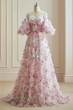 Flower Fairy White Fuchsia Multi-Colors Floral Prom Dresses PSK561 by pgmdress