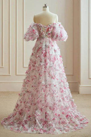 Vestidos de fiesta florales multicolores fucsia y blanco de hadas de flores PSK561