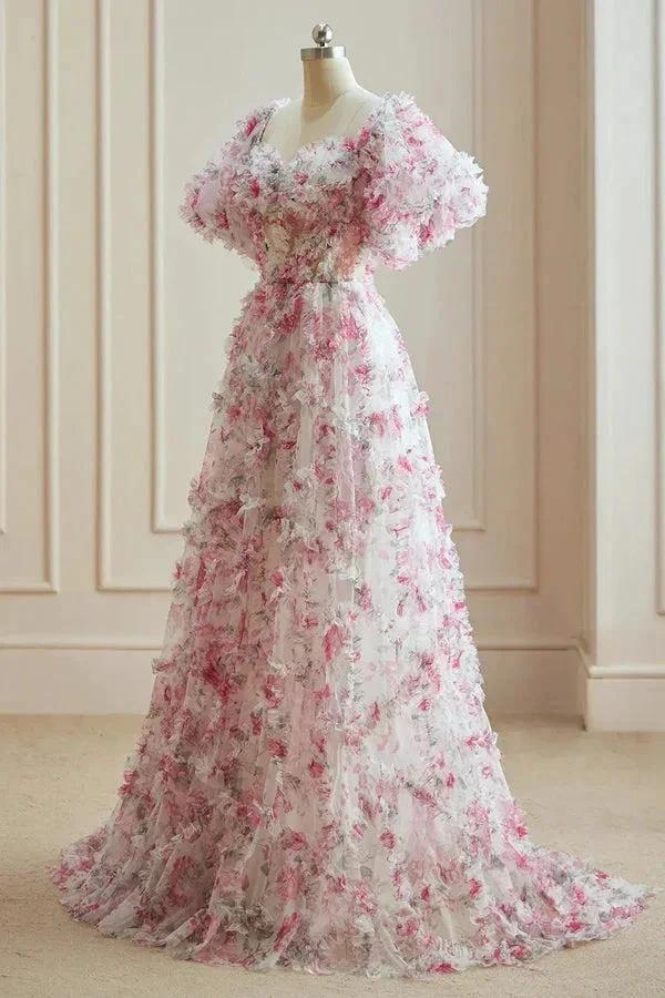 Flower Fairy White Fuchsia Multi-Colors Floral Prom Dresses PSK561 by pgmdress