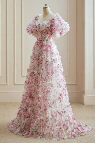 Vestidos de fiesta florales multicolores fucsia y blanco de hadas de flores PSK561
