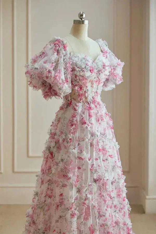 Flower Fairy White Fuchsia Multi-Colors Floral Prom Dresses PSK561 by pgmdress