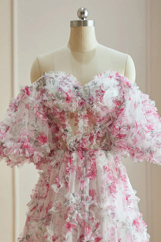 Vestidos de fiesta florales multicolores fucsia y blanco de hadas de flores PSK561