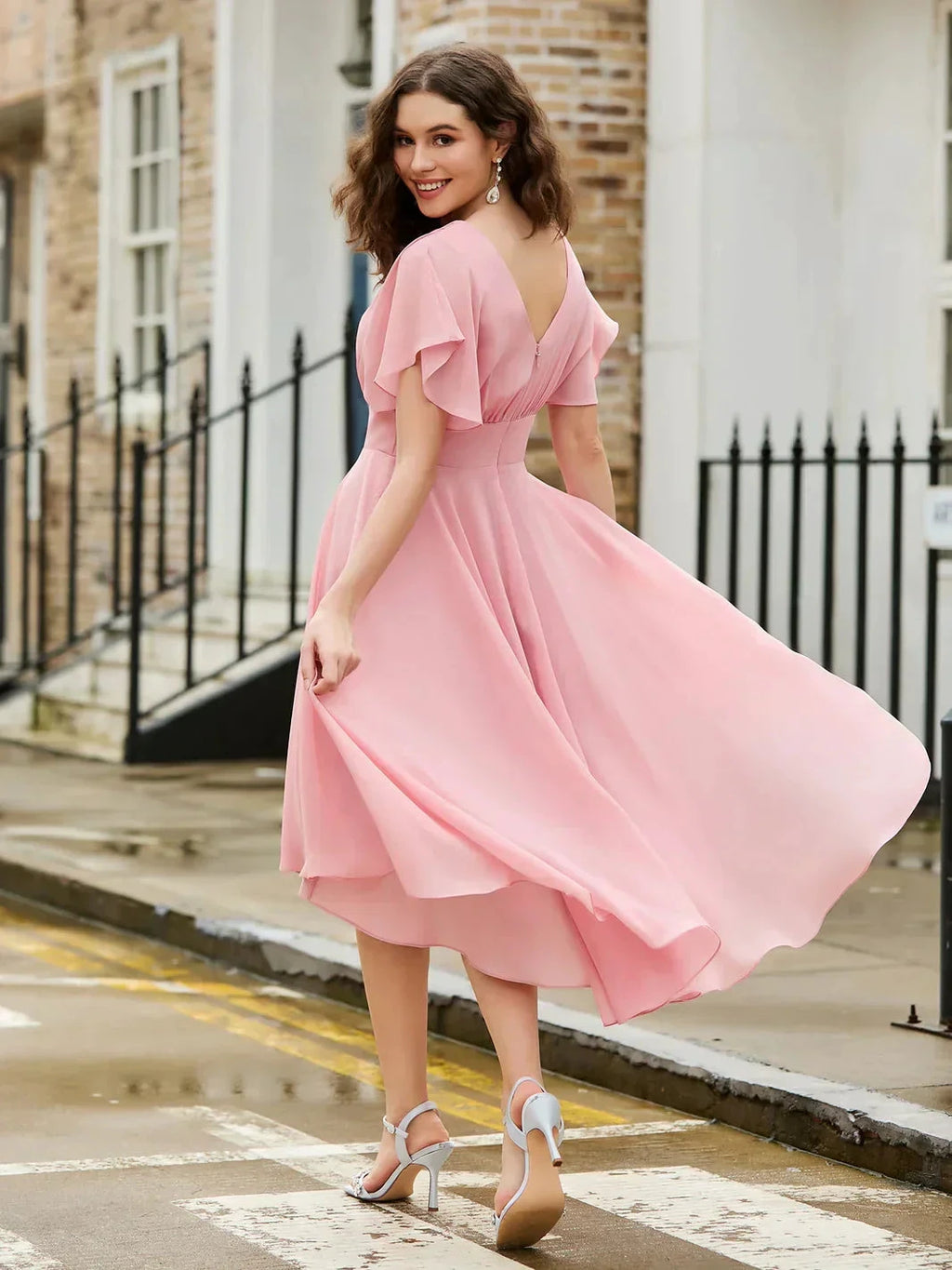 Flutter Sleeves Chiffon Prom Dress SYP185 by vivymakudress