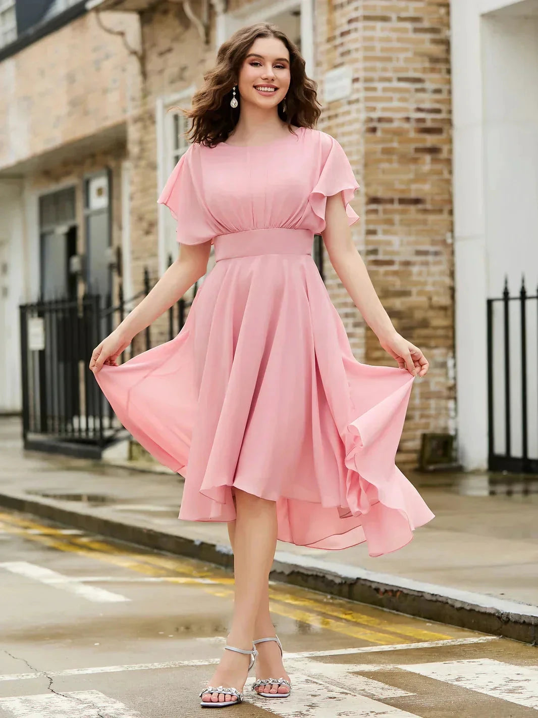 Flutter Sleeves Chiffon Prom Dress SYP185 by vivymakudress