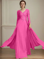 A-line V-Neck Floor-Length Lace Chiffon Mother of the Bride Dress With Sequins by Dreamylily