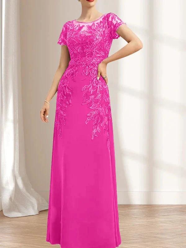 Sheath/Column Scoop Illusion Floor-Length Lace Chiffon Mother of the Bride Dress With Sequins by Dreamylily
