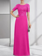 A-line Scoop Floor-Length Lace Chiffon Mother of the Bride Dress With Sequins by Dreamylily