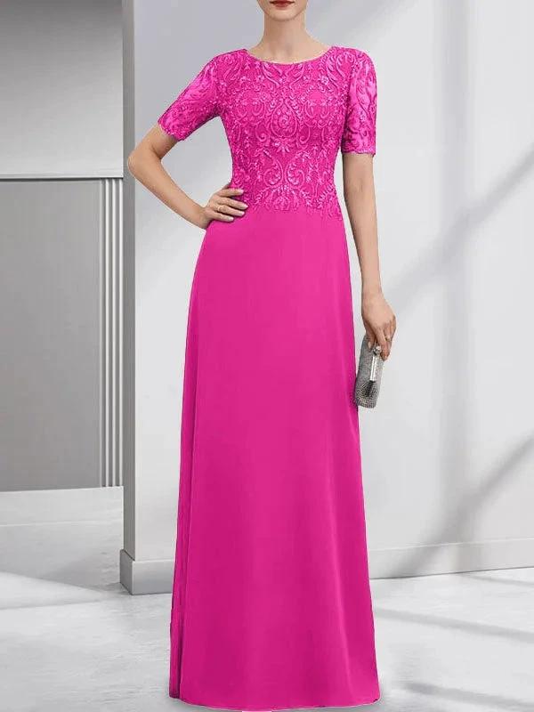 A-line Scoop Floor-Length Lace Chiffon Mother of the Bride Dress With Sequins by Dreamylily