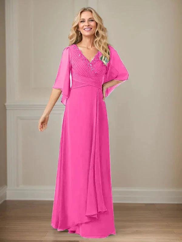 A-Line V-Neck Long Sequins Chiffon Mother Dress by Dreamylily