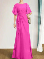 A-line Scoop Floor-Length Chiffon Mother of the Bride Dress With Cascading Ruffles Beading Sequins by Dreamylily