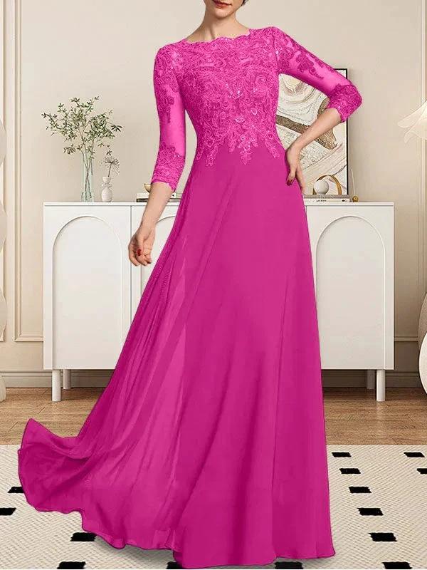 A-line Scoop Floor-Length Lace Chiffon Mother of the Bride Dress With Sequins by Dreamylily