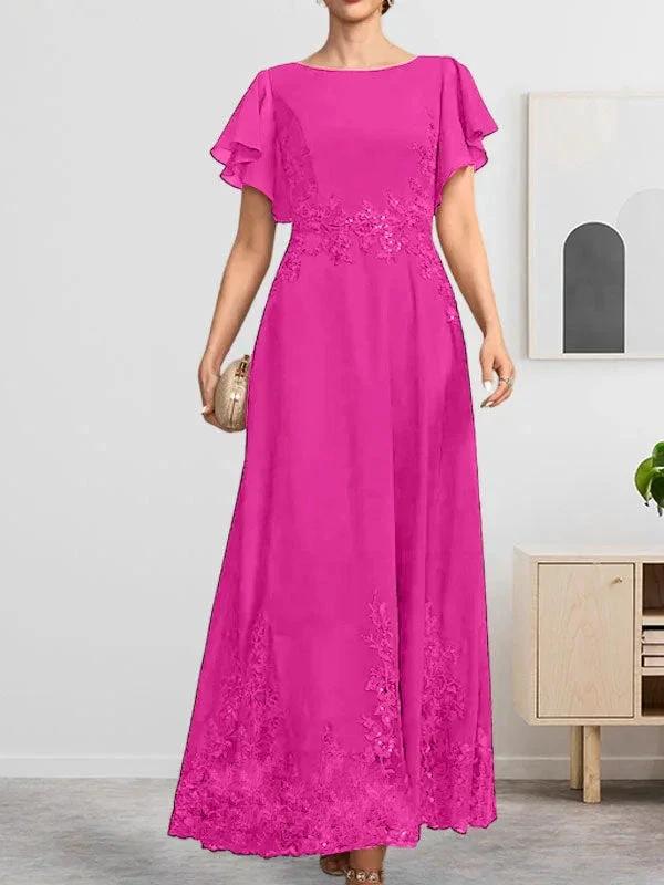 A-line Scoop Ankle-Length Lace Chiffon Mother of the Bride Dress With Sequins by Dreamylily