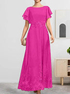 A-line Scoop Ankle-Length Lace Chiffon Mother of the Bride Dress With Sequins by Dreamylily
