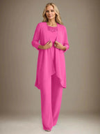 Chiffon Scoop Long Sleeves Mother Of The Bride Pantsuits With Jacket by Dreamylily