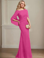 Trumpet/Mermaid Boat Neck Floor-Length Chiffon Mother of the Bride Dress With Pleated by Dreamylily