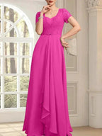 A-line Sweetheart Floor-Length Chiffon Lace Mother of the Bride Dress With Beading Cascading Ruffles by Dreamylily