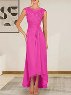 Champagne A-Line Scoop Lace Chiffon Dress by Dreamylily