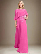 A-line Scoop Floor-Length Chiffon Lace Mother of the Bride Dress With Sequins Beading by Dreamylily