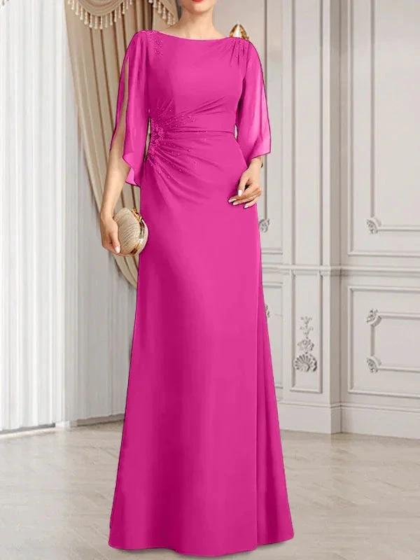 Sheath/Column Scoop Floor-Length Chiffon Mother of the Bride Dress With Pleated Beading by Dreamylily