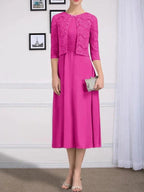 A-line Scoop Tea-Length Chiffon Mother of the Bride Dress With Pleated by Dreamylily