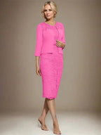 Sheath/Column Scoop Knee-Length Chiffon Lace Mother of the Bride Dress With Beading by Dreamylily