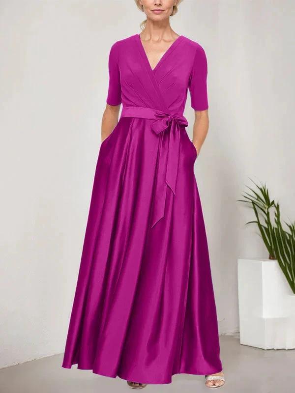 Surplice Neckline Ballgown with Full Satin Skirt & Jersey Bodice by Dreamylily