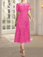 A-line Scoop Illusion Tea-Length Lace Mother of the Bride Dress With Sequins by Dreamylily