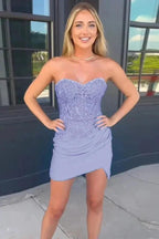 Fuchsia Beaded Lace Appliques Tight Homecoming Dress PD537 by pgmdress