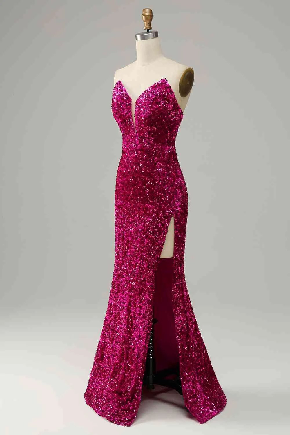 Strapless Sequin Prom Dress With Slit SYP112 by vivymakudress