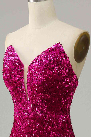 Vestido de fiesta de lentejuelas sin tirantes con abertura SYP112 