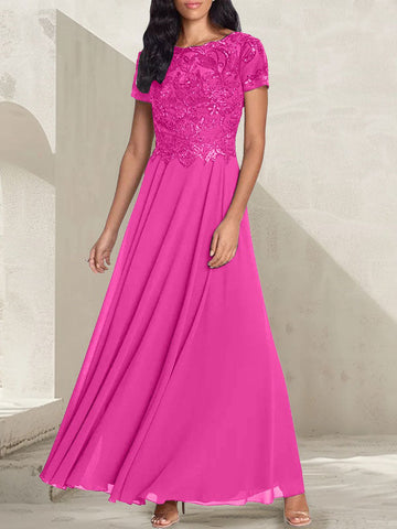 Vestido largo de madre de la novia con escote redondo, corte A, color gris carbón y cuentas