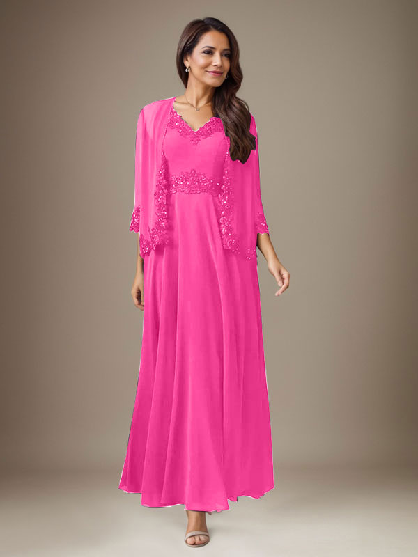 Plum A-Line Sequins Chiffon Dress