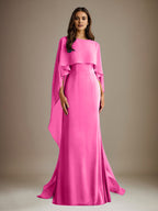 Sheath/Column Boatneck Floor-Length Chiffon Mother of the Bride Dress With Cascading Ruffles