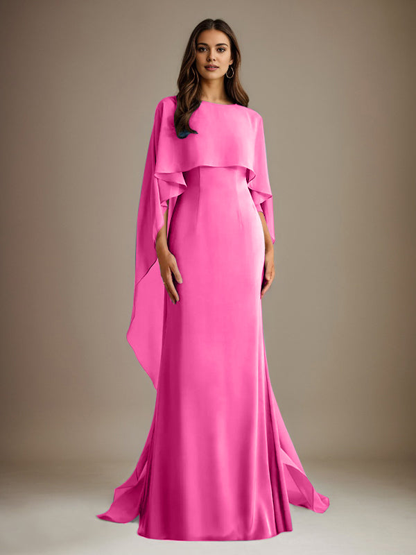 Sheath/Column Boatneck Floor-Length Chiffon Mother of the Bride Dress With Cascading Ruffles