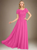 A-Line Scoop Floor-Length Chiffon Mother of the Bride Dress With Applique & Sequins by Dreamylily
