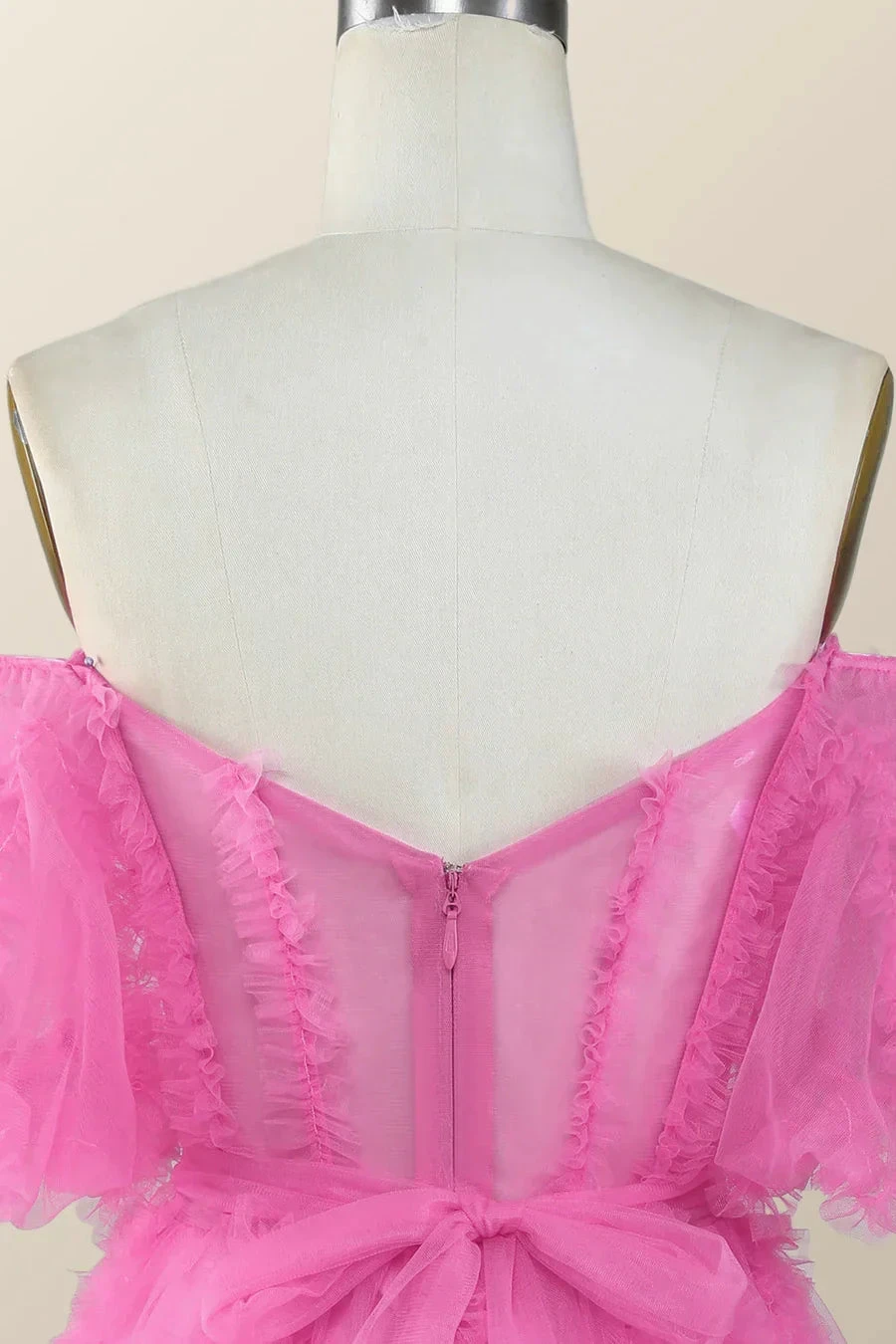 Off the Shoulder Hot Pink Ruffles Short A-line Homecoming Dress Y2783 by simplepromdress