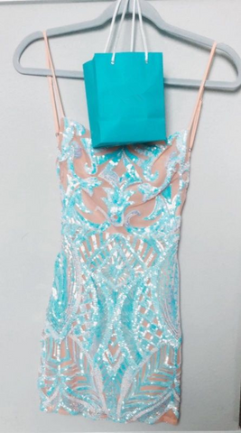 Illusion Sequins Short Homecoming Dress Sexy Party Dress Y1418