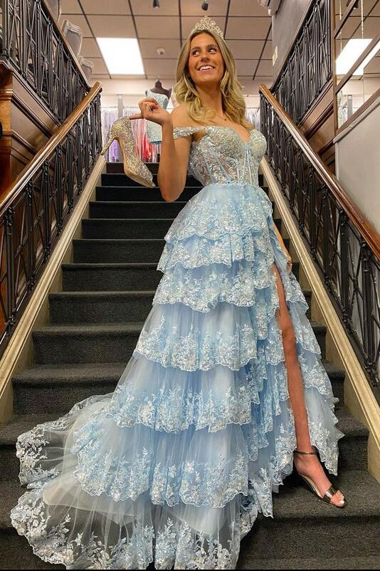 Sparkly Prom Dress with Slit Skirt, Wedding Dress,  Graduation School Party Gown Y1812