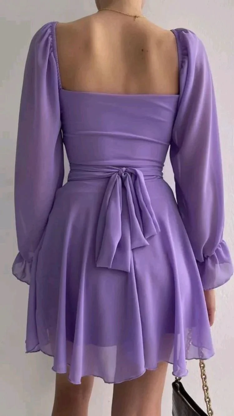 Purple Square Neckline Chiffon Homecoming Dress Y2885 by simplepromdress