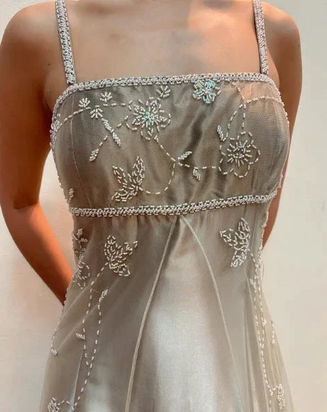 Fashion Spaghetti Straps Satin Tulle Beaded Prom Dress A Line Party Evening Gown Y8139 by simplepromdress