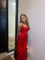 Classy Red Satin Long Evening Dress Red Party Gown Y4929
