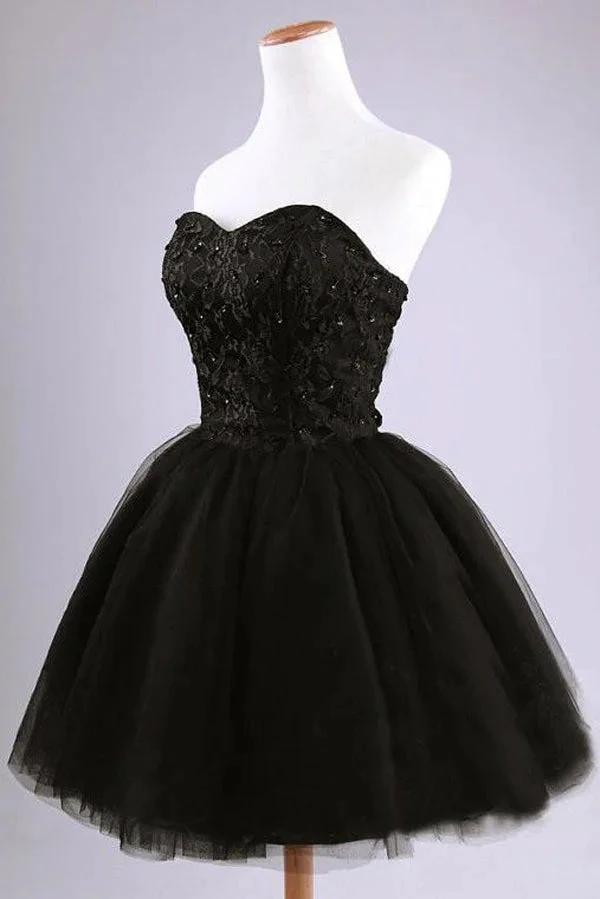 Black Strapless Ball Gown Tulle Homecoming Dresses by Ombreprom