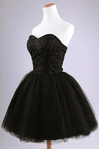 Black Strapless Ball Gown Tulle Homecoming Dresses by Ombreprom